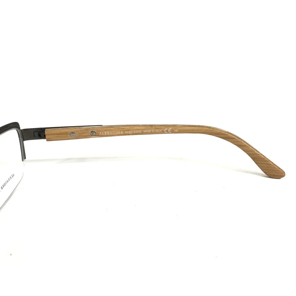 Alexander McQueen Eyeglasses Frames AMQ4183 WCU Brown Wood Blue 53-18-135
